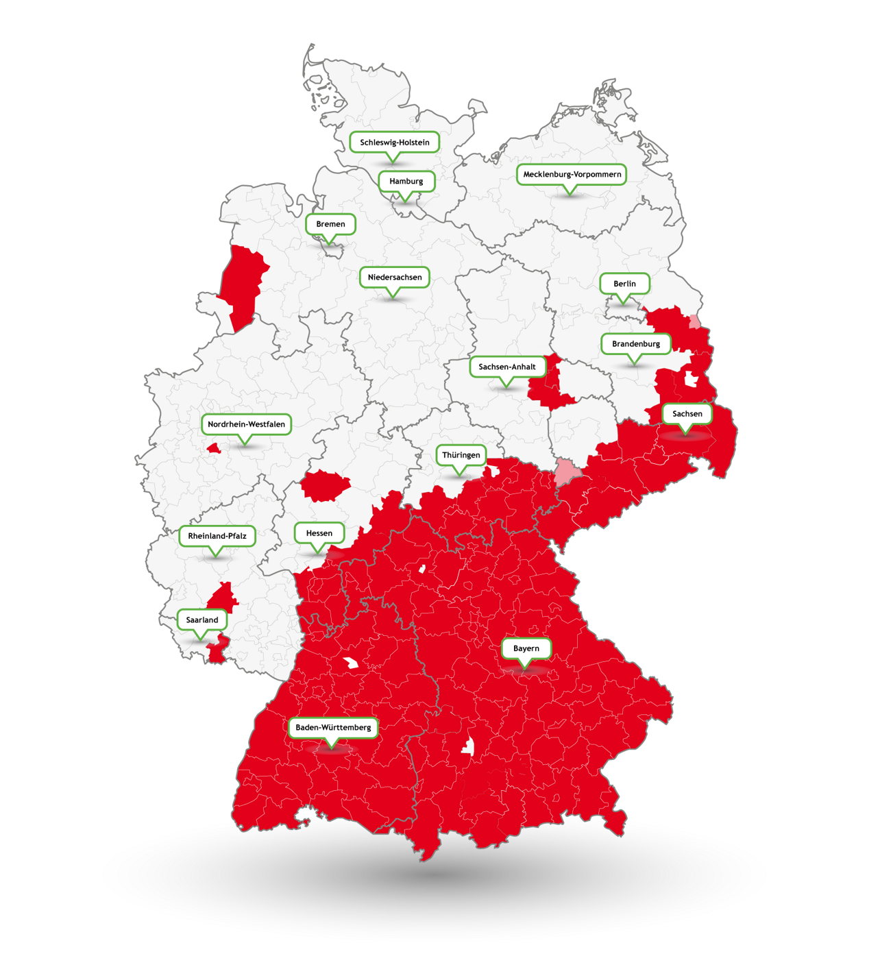 Übersichtskarte der FSME-Risikogebiete in Deutschland