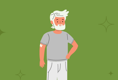 Illustration: Älterer Mann mit Pflaster auf dem Oberarm