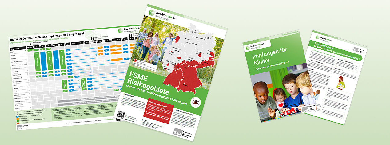 verschiedene Flyer und Broschüren zum Thema Impfungen für Kinder